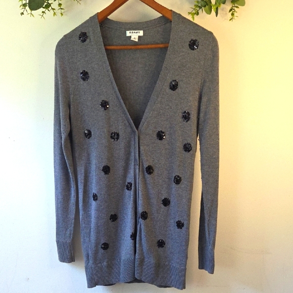 Old Navy Gray Cardigan with Black Sequins - Picture 1 of 4